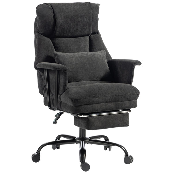 HOMCOM Office Chair, 180kg Heavy Duty Linen Computer Desk Chair with Lumbar Support, Wide Seat, Spring Cushion, Black