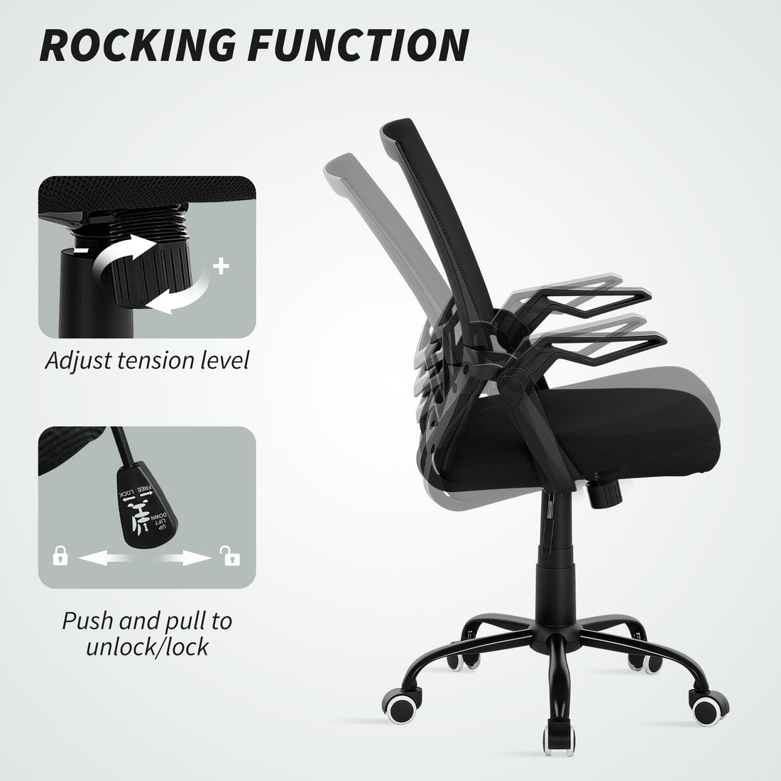 Vinsetto Mesh Office Chair, Computer Desk Chair with Flip-up Armrests, Lumbar Back Support and Swivel Wheels, Black