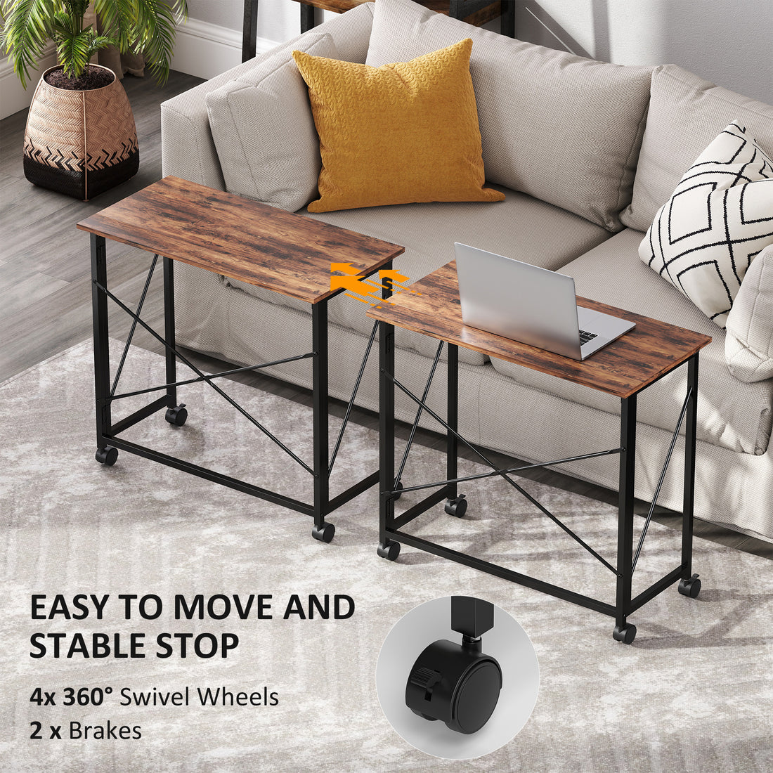 HOMCOM 80 cm Folding Desk on Wheels - Rustic Brown