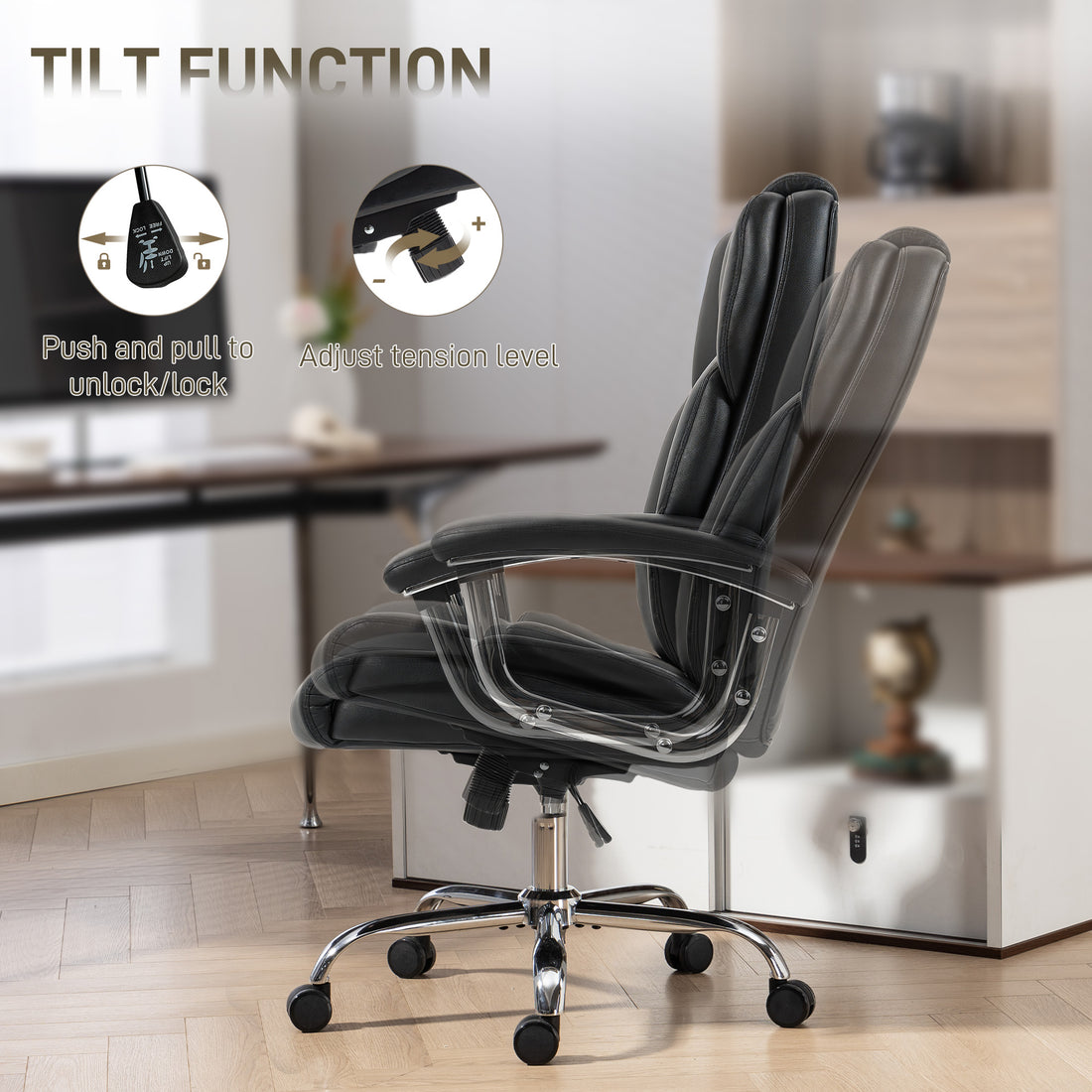 HOMCOM Big and Tall Office Chair 180kg with Spring Cushion, PU Leather - Black