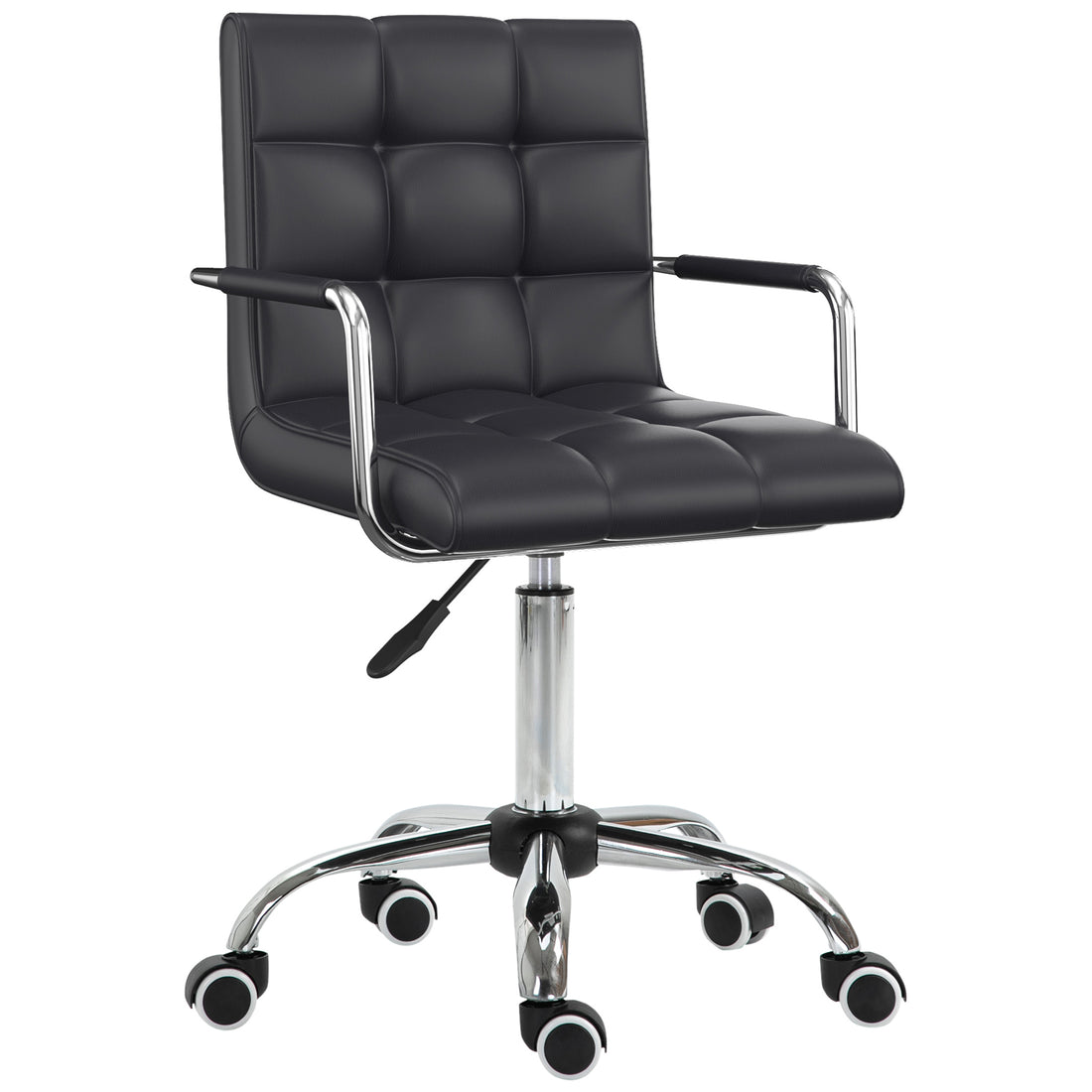 Vinsetto Makeup Vanity Chair, PU Leather Mid Back Office Chair with Adjustable Height, Armrest and Rolling Wheels, Black