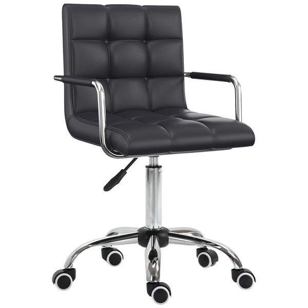 Vinsetto Makeup Vanity Chair, PU Leather Mid Back Office Chair with Adjustable Height, Armrest and Rolling Wheels, Black
