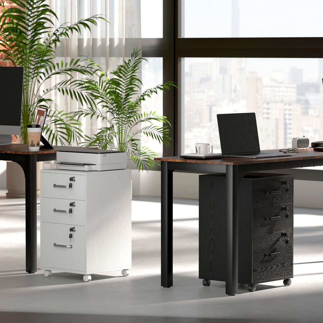 HOMCOM Three Drawer Wood-Effect Filing Cabinet - White