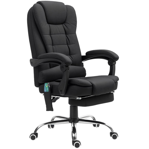 Vinsetto Office Chair with 6 Point Massage and Back Heat, Microfibre Desk Chair with Adjustable Height, Full Black