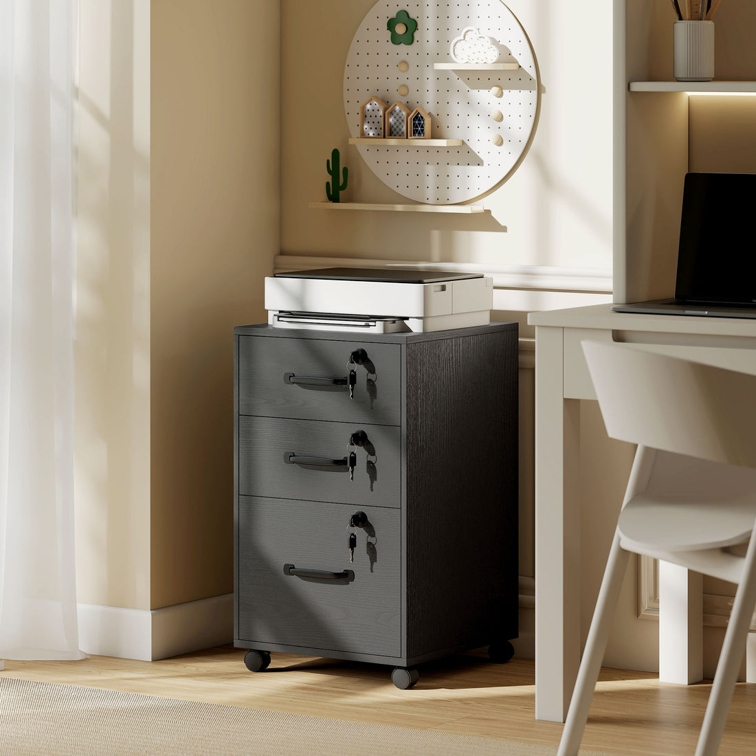 HOMCOM Three Drawer Wood-Effect Filing Cabinet - Black