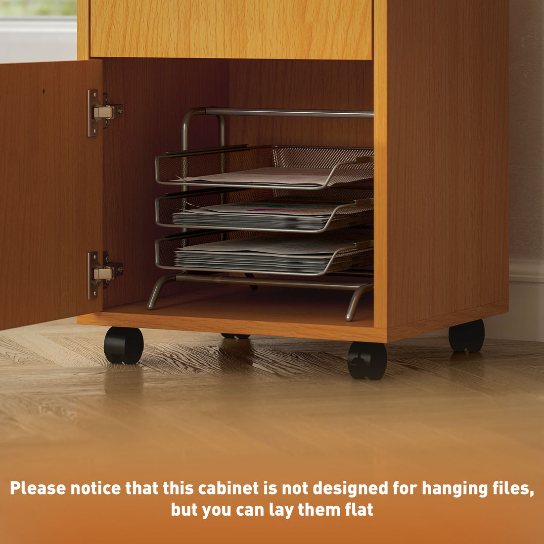 HOMCOM Filing Cabinet, Mobile File Cabinet with 2 Drawers, Office Home Organiser on Wheels, Natural Wood Finish