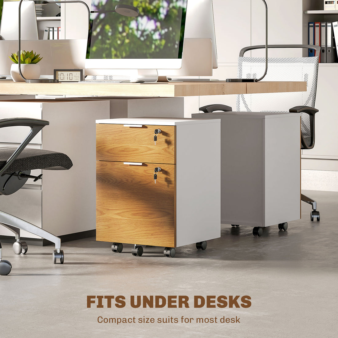 HOMCOM Two-Drawer Lockable Filing Cabinet - Wood Effect
