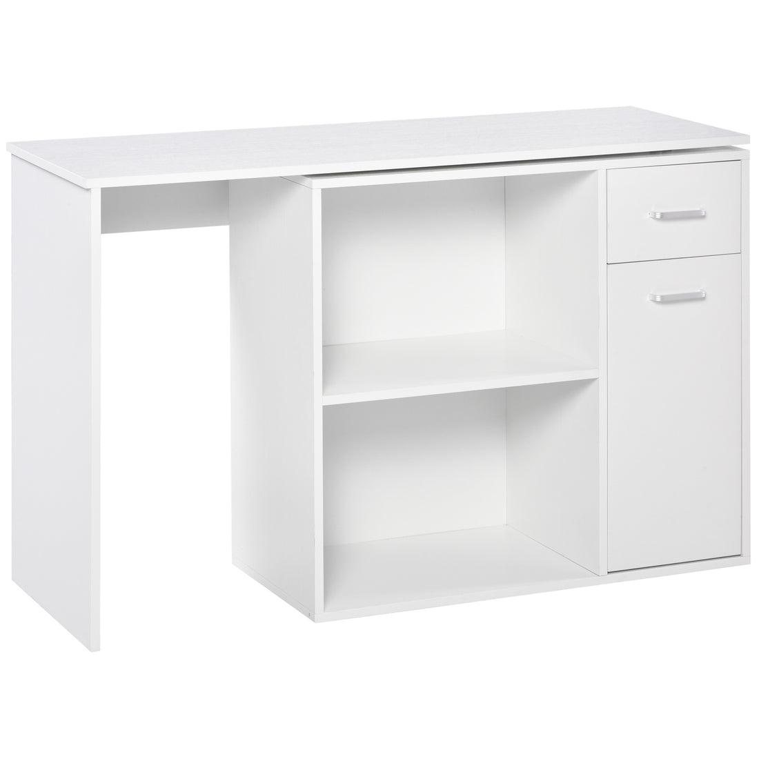 HOMCOM L-Shaped Desk, Corner Computer Desk, Adjustable Study Table with Storage Shelf, Drawer and Cabinet, Workstation for Home Office, White Wood Grain