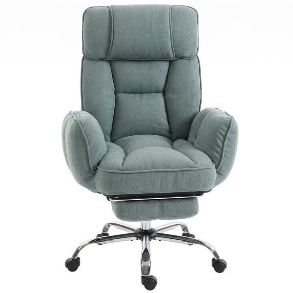 HOMCOM Executive Office Chair Height Adjustable Desk Chair Reclining Flip-up Armrest Footrest, Light Green