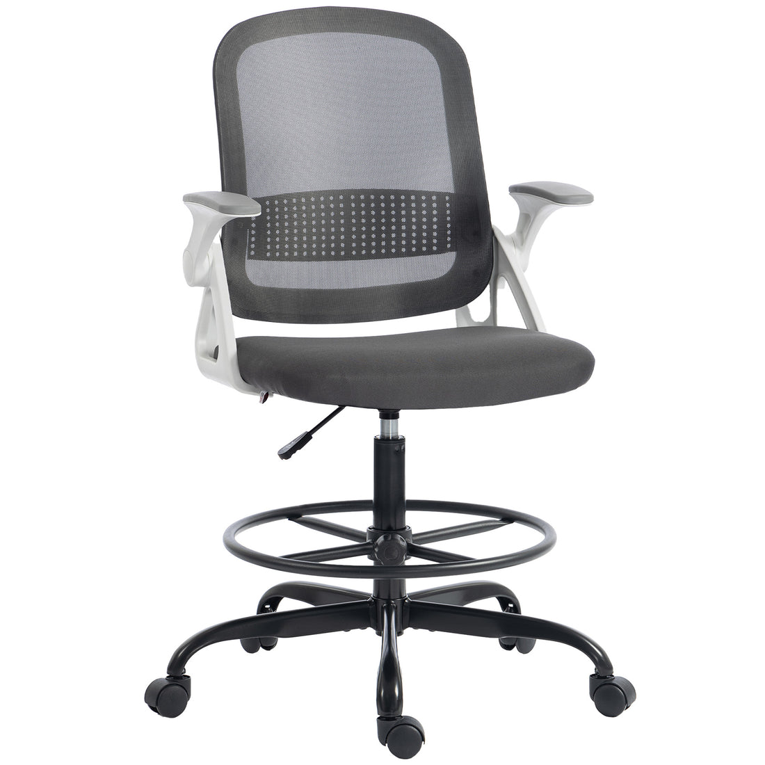 HOMCOM Painting Chair, Mesh Computer Desk Chair with Flip-up Armrests, Grey