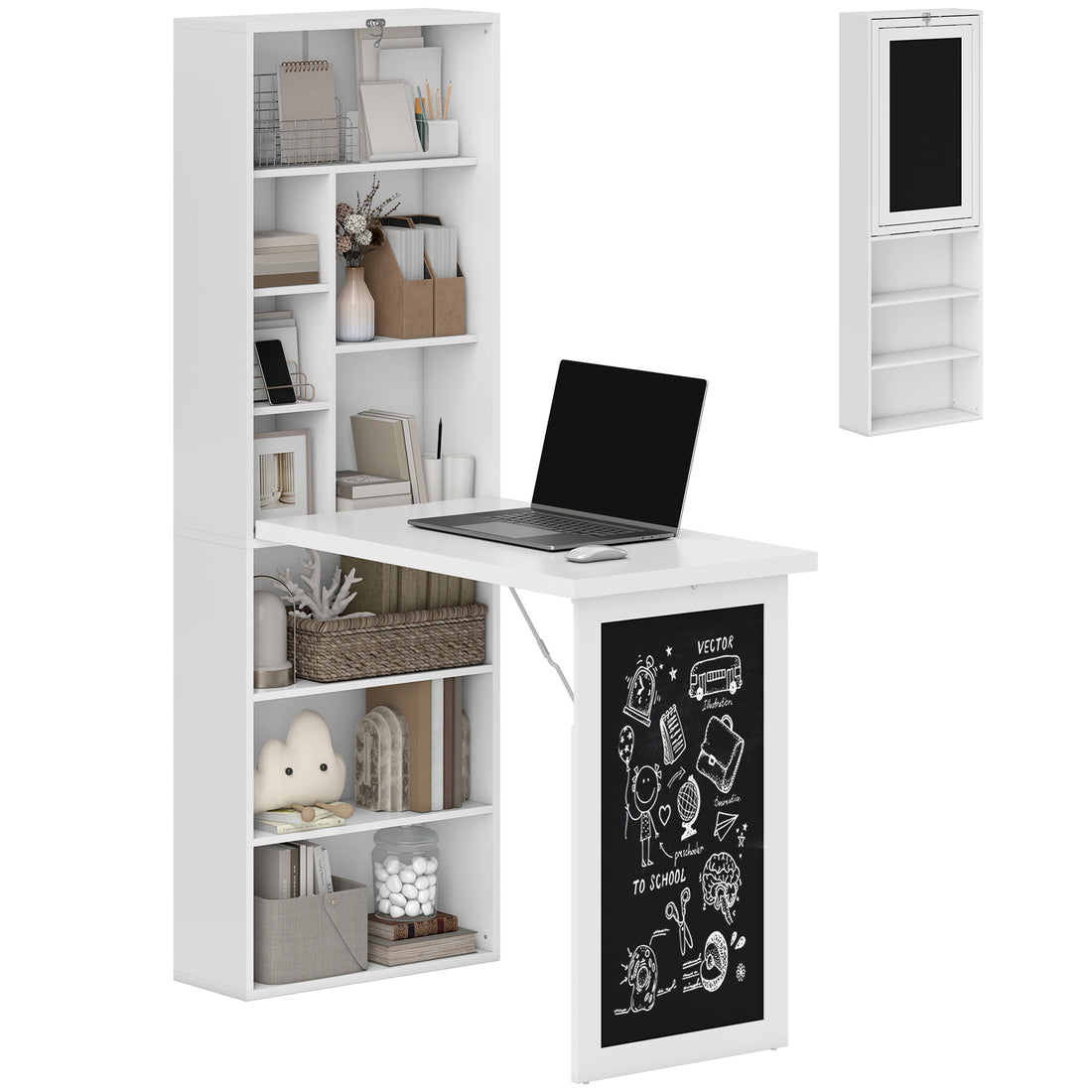 HOMCOM 3-in-1 Fold-Out Work Desk - White