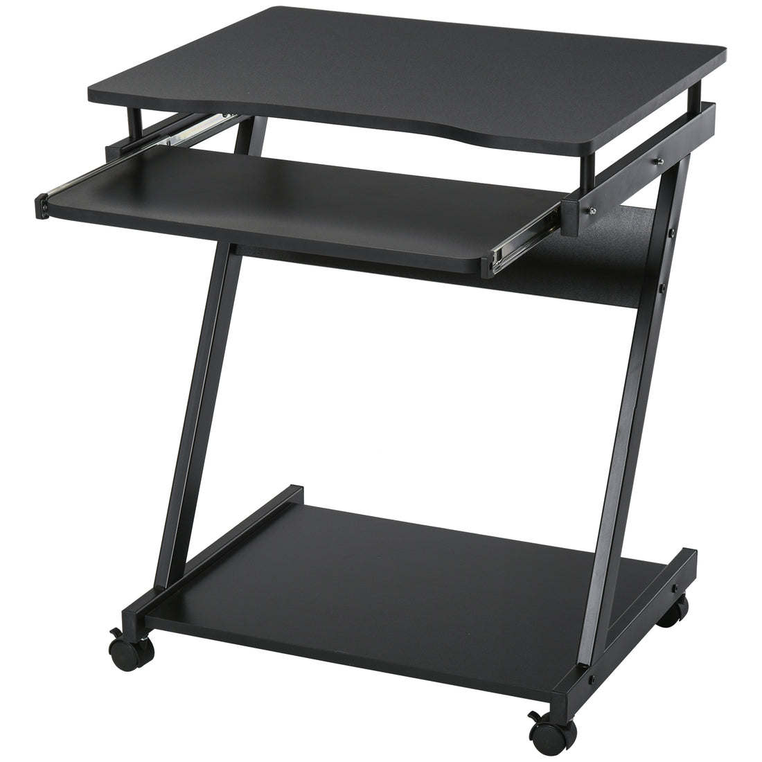 HOMCOM Movable Computer Desk with 4 Moving Wheels and Keyboard Tray Black
