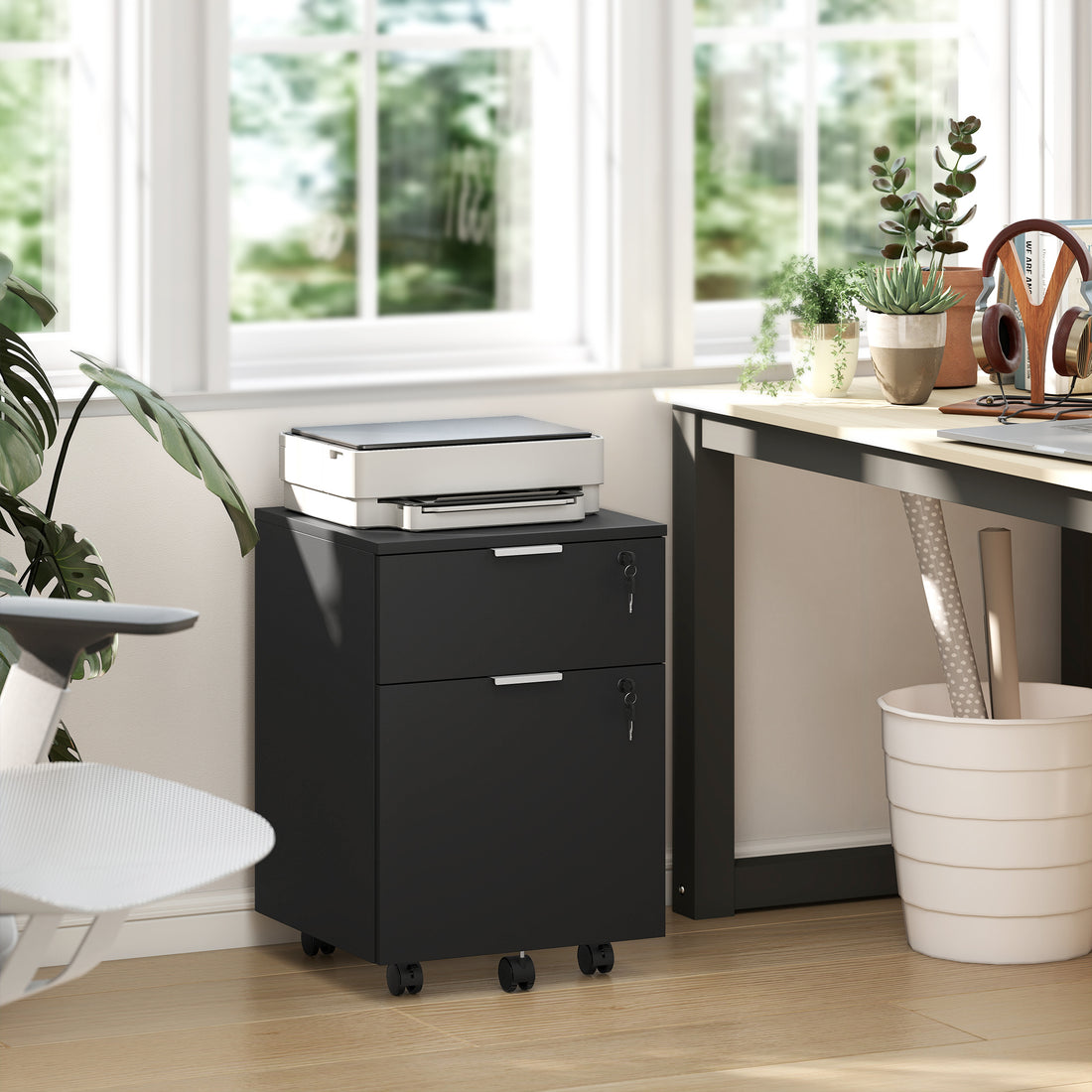 HOMCOM Two-Drawer Lockable Filing Cabinet - Black