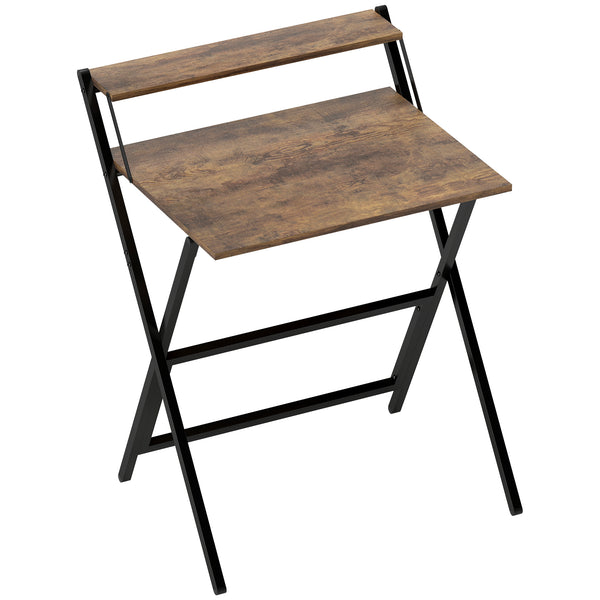 HOMCOM 70 cm Folding Computer Desk with Monitor Shelf - Rustic Brown