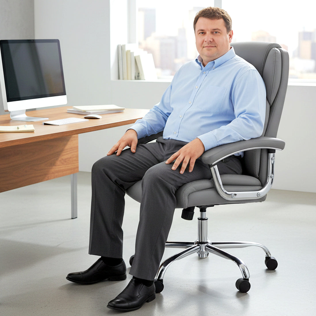 HOMCOM Big and Tall Office Chair 180kg with Spring Cushion, PU Leather - Grey