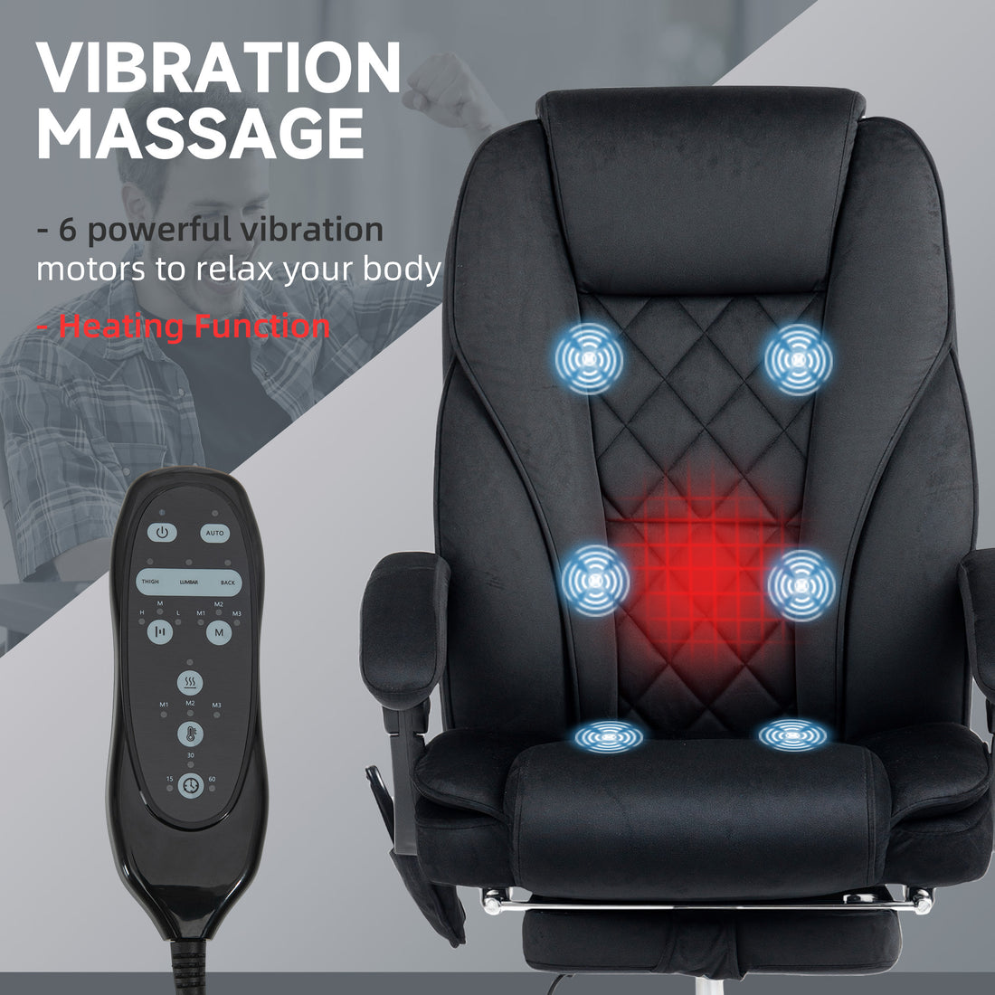 Vinsetto Massage Office Chair, Heated Reclining Computer Chair with Adjustable Height and Footrest, Black