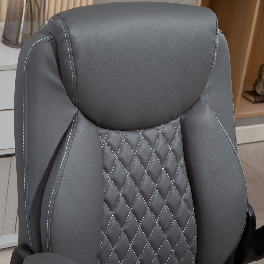 HOMCOM Faux Leather Office Chair. with Flip-Up Armrests - Charcoal Grey