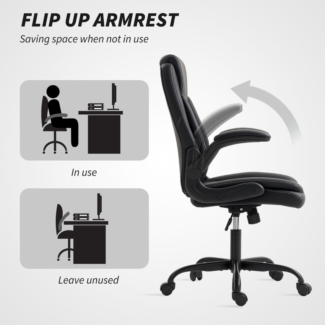 HOMCOM Faux Leather Office Chair. with Flip-Up Armrests - Black