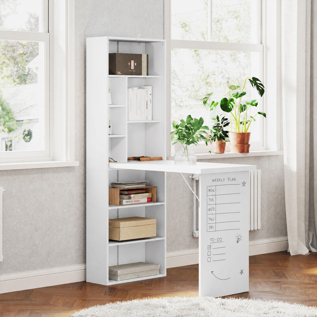 HOMCOM Three-Part Work Desk, with Storage and Writing Board - White