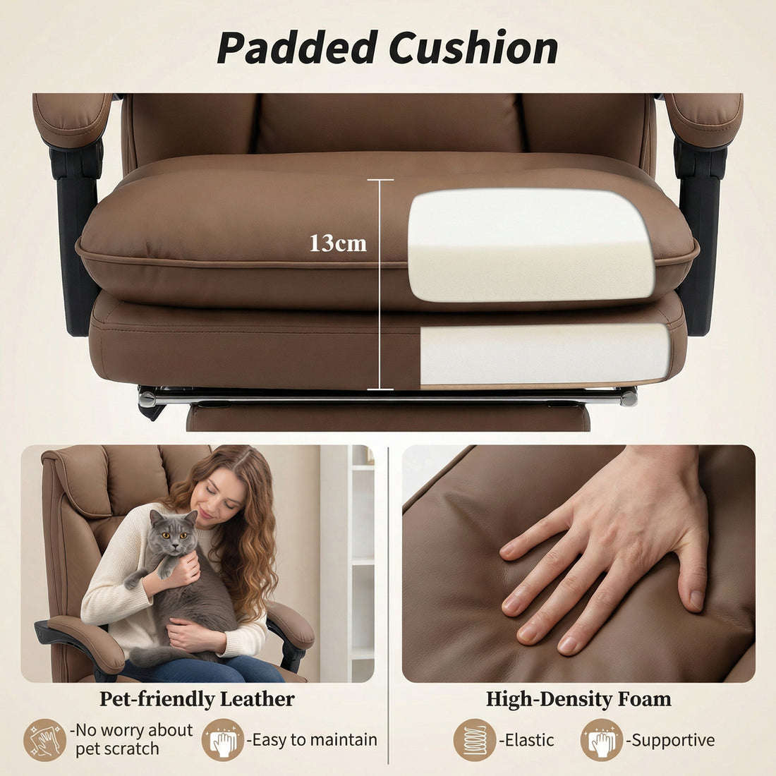 HOMCOM 155° Reclining Faux Leather Swivel Office Chair - Brown