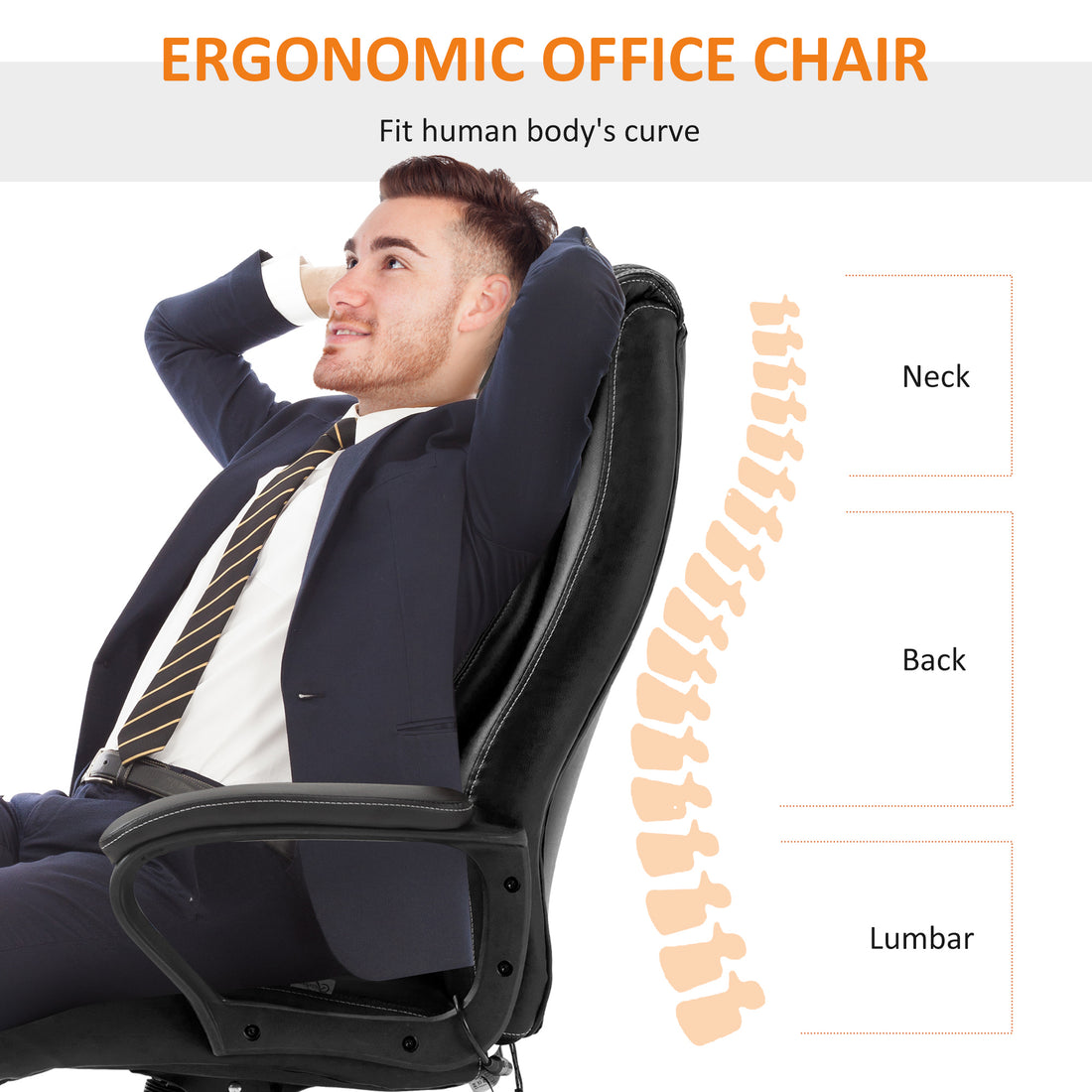 Vinsetto Office Chair with 6-Point Maaage, PU Desk Chair with Padded Seat and Armrest, Computer Chair with Tilt Function for Home, Black
