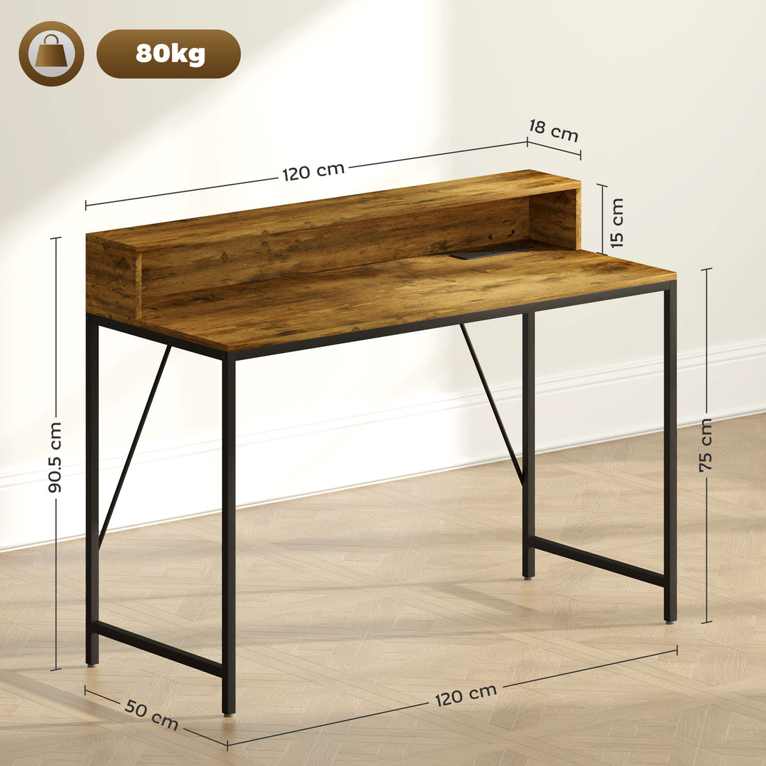HOMCOM 120cm Computer Desk with LED Lights and Power Outlets, Gaming Desk with Monitor Stand, Computer Table with Remote for Home Office Study, Rustic Brown