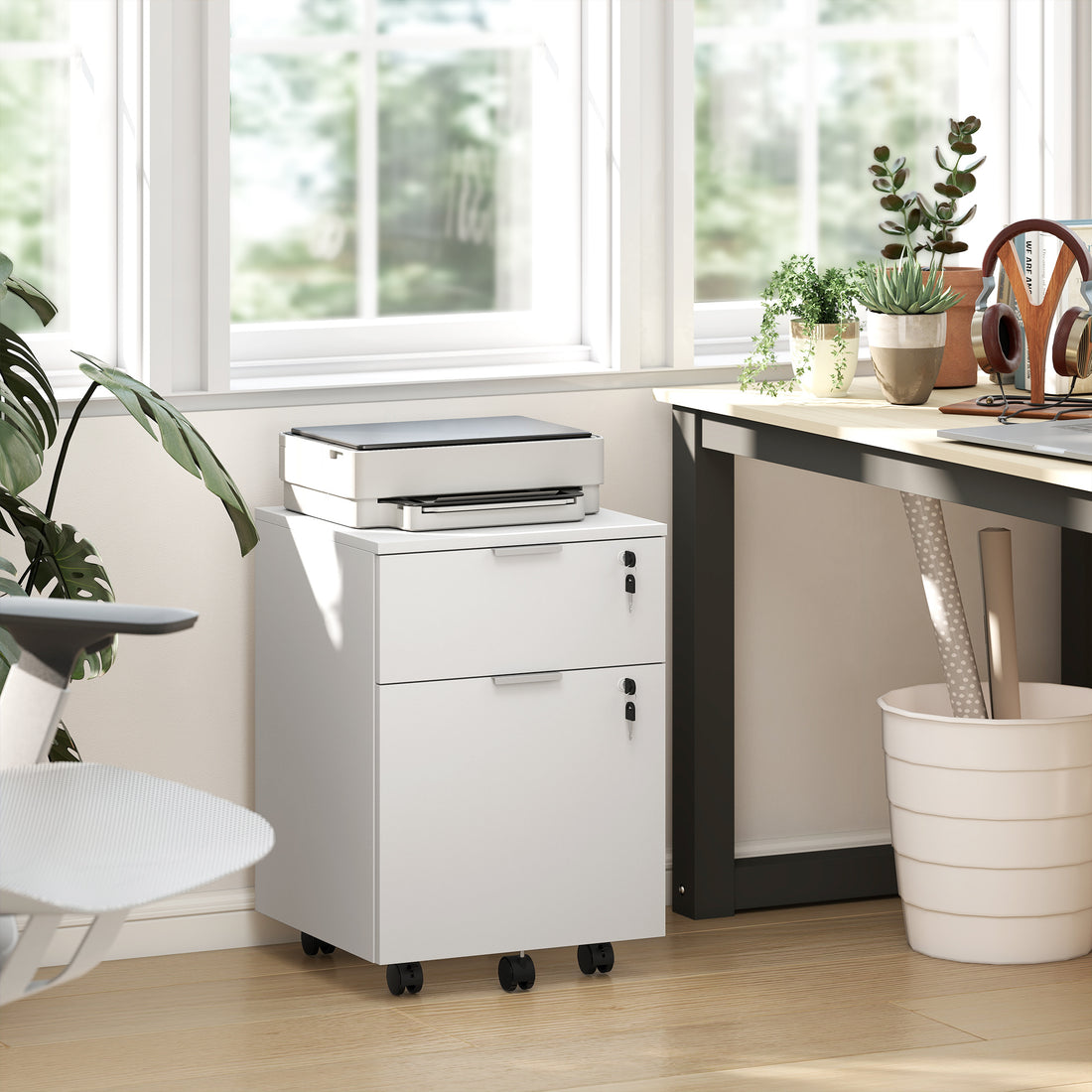 HOMCOM Two-Drawer Lockable Filing Cabinet - White