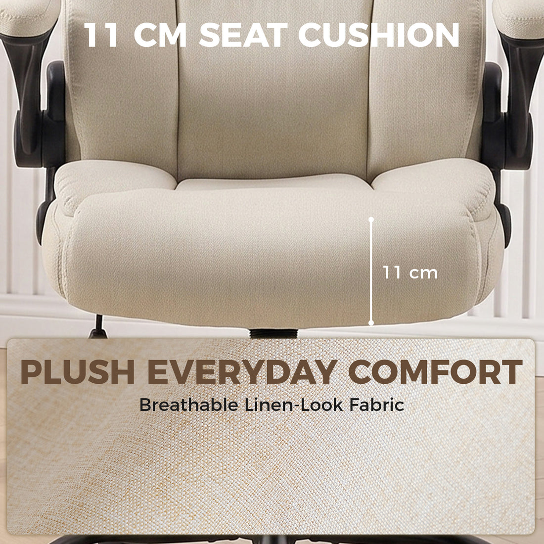 HOMCOM Office Chair, Executive Desk Chair with Flip-up Armrest, Thick Padding, 360 Degree Swivel, Cream White