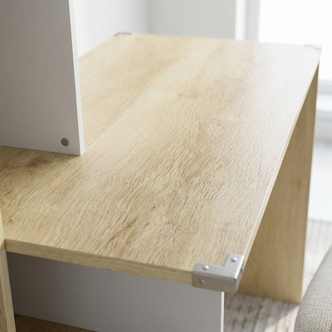 HOMCOM Computer Desk, Office Desk with Bookshelf, File Drawer and Legal Hanging File Holders, Oak Wood Effect