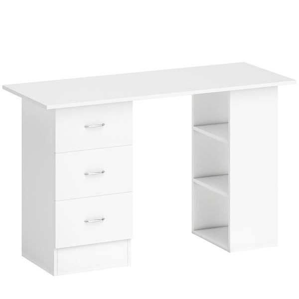 HOMCOM Computer Desk, Home Office Desk, Writing Table, PC Workstation with 3 Storage Shelves and 3 Drawers for Working, Study, 120 x 49 x 72 cm, White