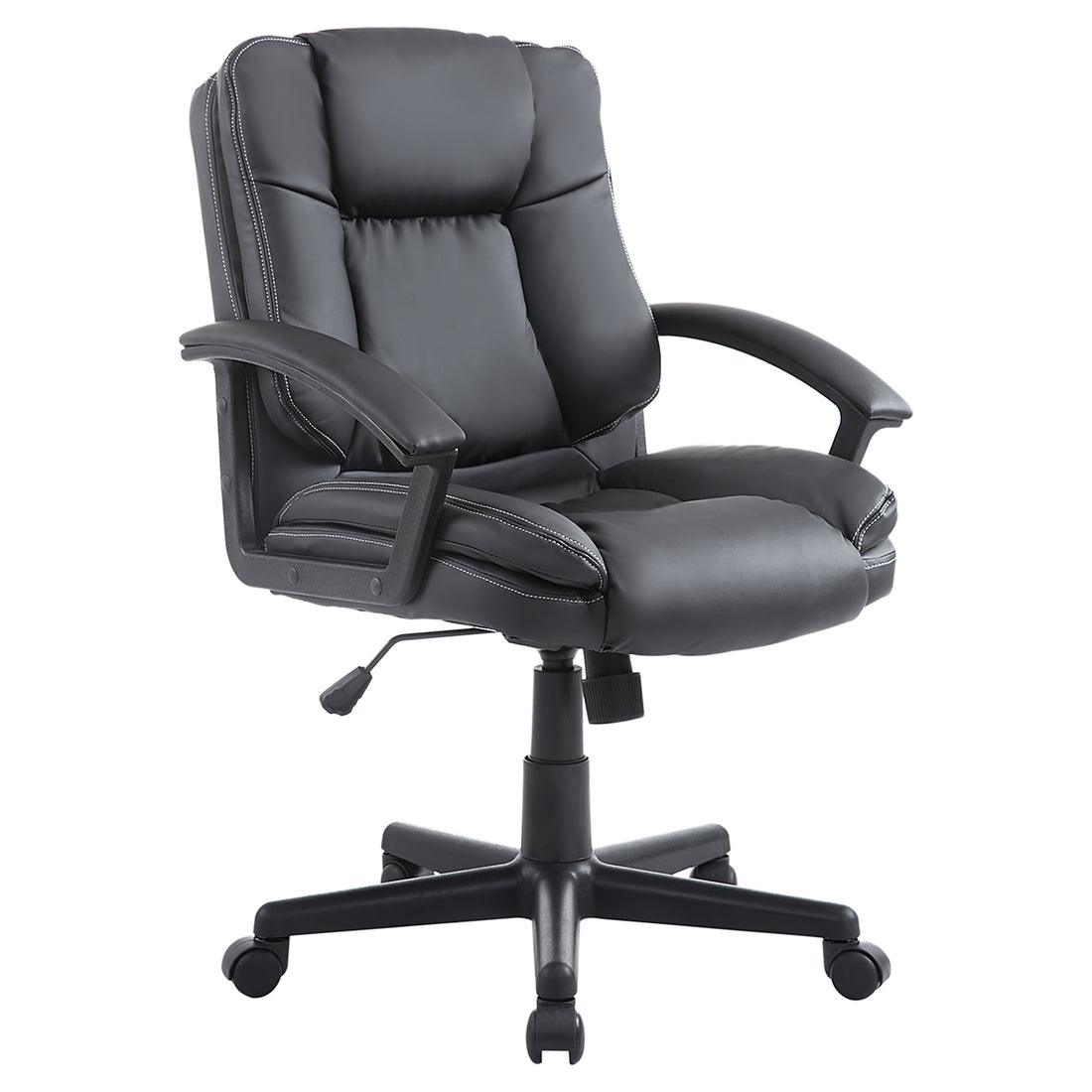 HOMCOM Desk Chair, PU Leather Office Chair with Adjustable Height and Swivel Wheels, for Home Work Study, Black