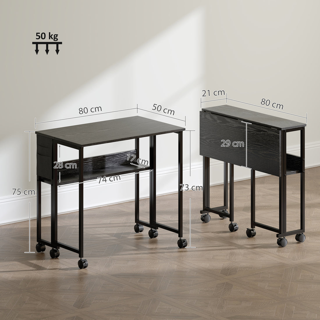 HOMCOM 80 cm Drop Leaf Writing Work Desk - Black