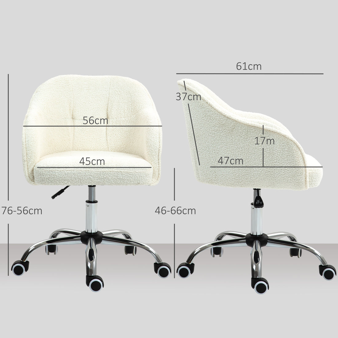HOMCOM 46-56 cm Teddy Fleece Office Chair - Cream