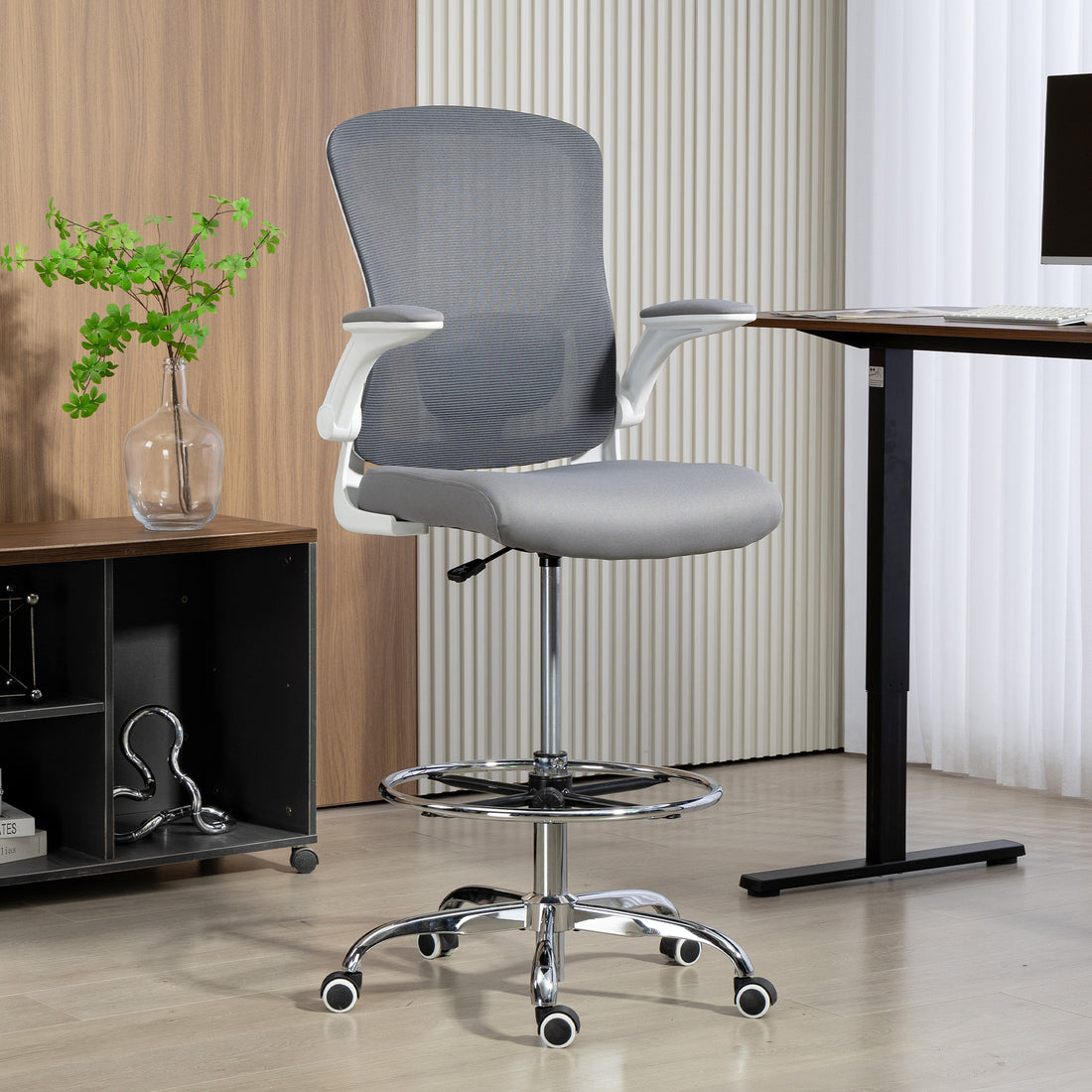 HOMCOM Draughtsman Chair, with Adjustable Lumbar - Charcoal Grey