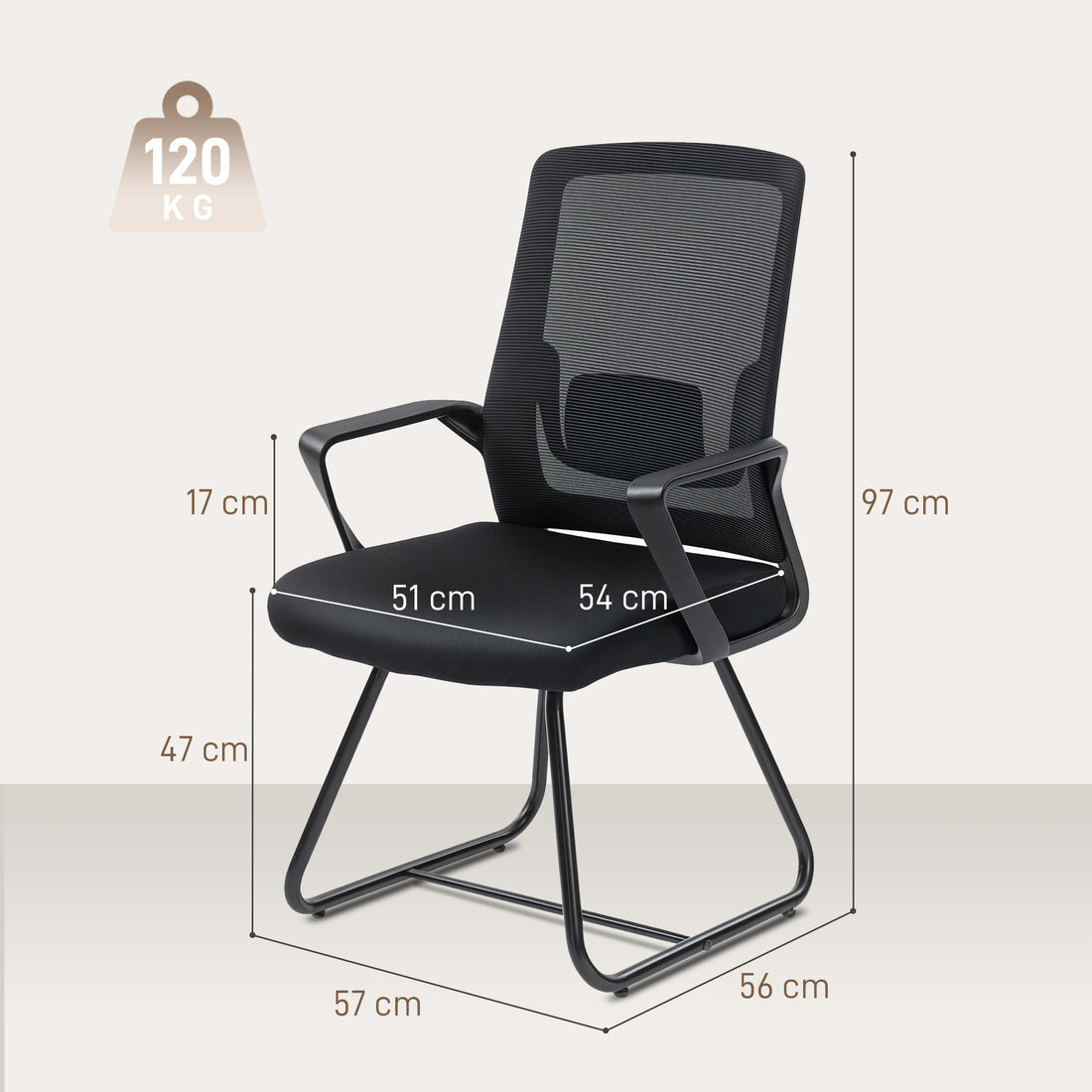 HOMCOM Desk Chair No Wheels, Office Chair with Mesh Back, Lumbar Support, Metal Base for Waiting Room, Conference Room, Black