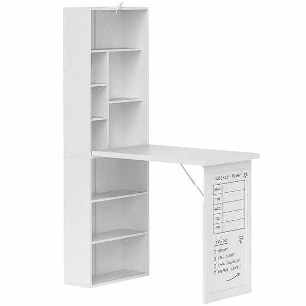 HOMCOM Three-Part Work Desk, with Storage and Writing Board - White
