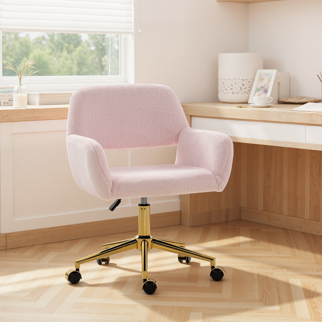 HOMCOM Faux Fur Rabbit Chair - Light Pink