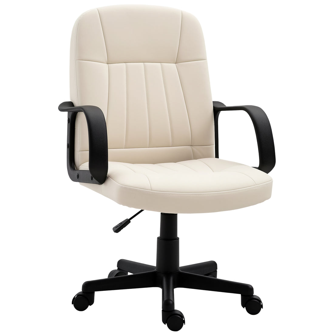 HOMCOM Desk Chair, PU Leather Computer Office Chair with Adjustable Height, Swivel Wheels for Home Work Study, Cream White