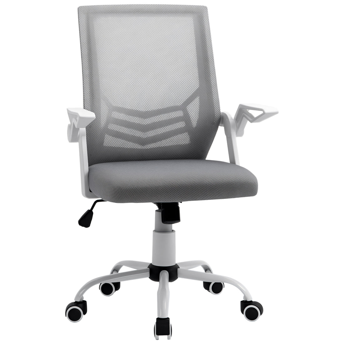 Vinsetto Office Chair with Flip-up Armrest, Mid Back Desk Chair with Mesh Back, Lumbar Support, Adjustable Height, Swivel Wheels for Home, Grey