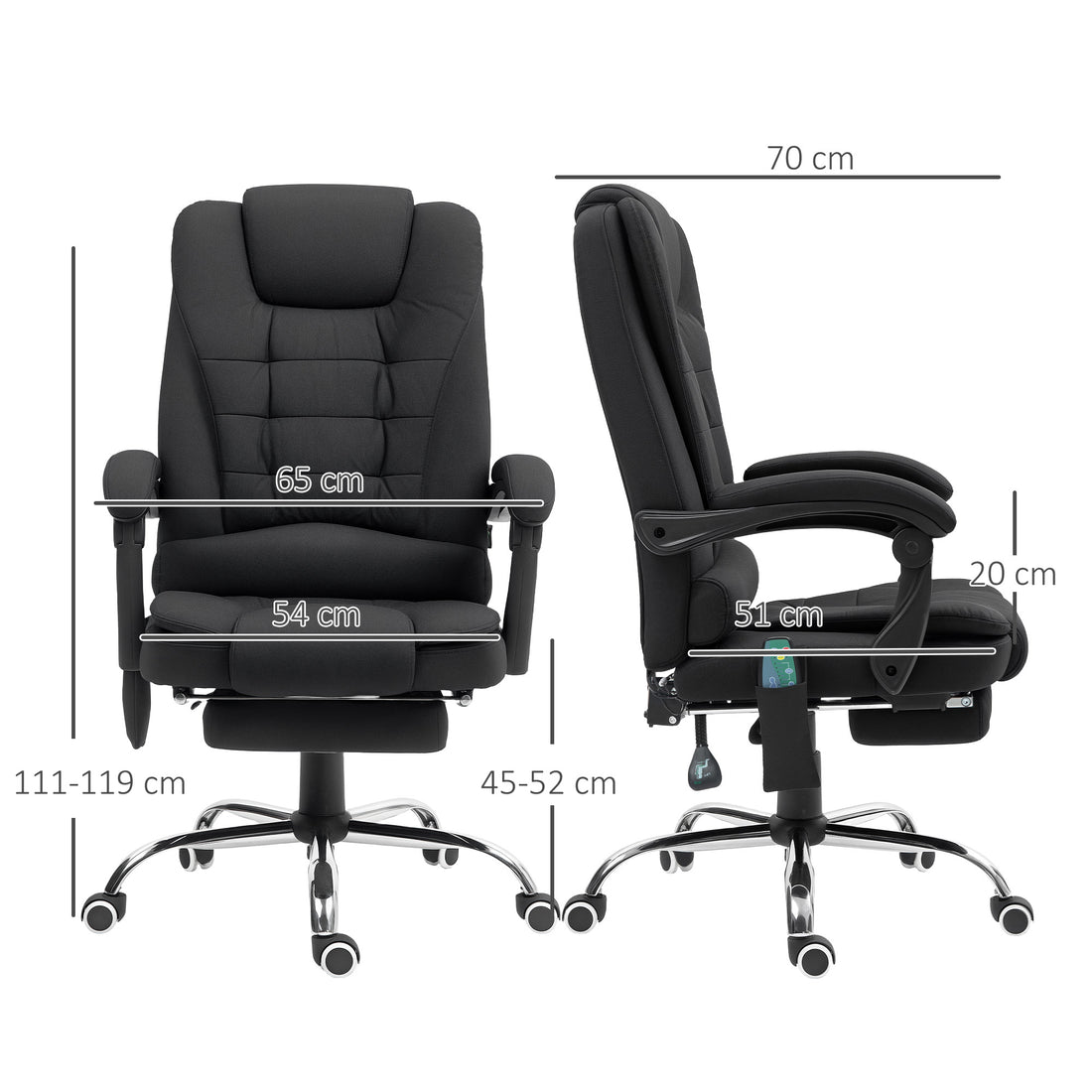 Vinsetto Office Chair with 6 Point Massage and Back Heat, Microfibre Desk Chair with Adjustable Height, Full Black