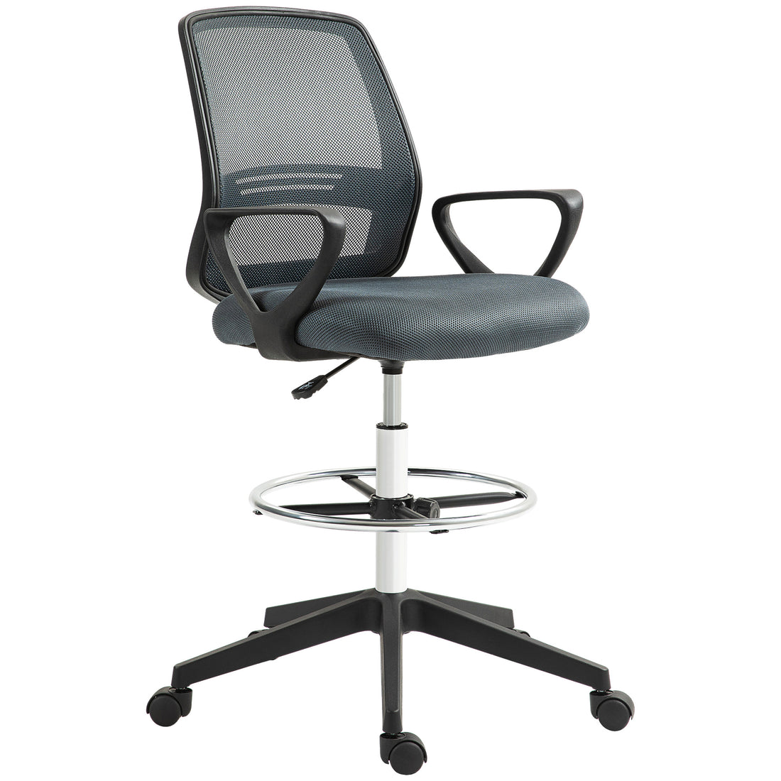 Vinsetto 102.5-126cm Draughtsman Office Chair, with Footrest - Grey
