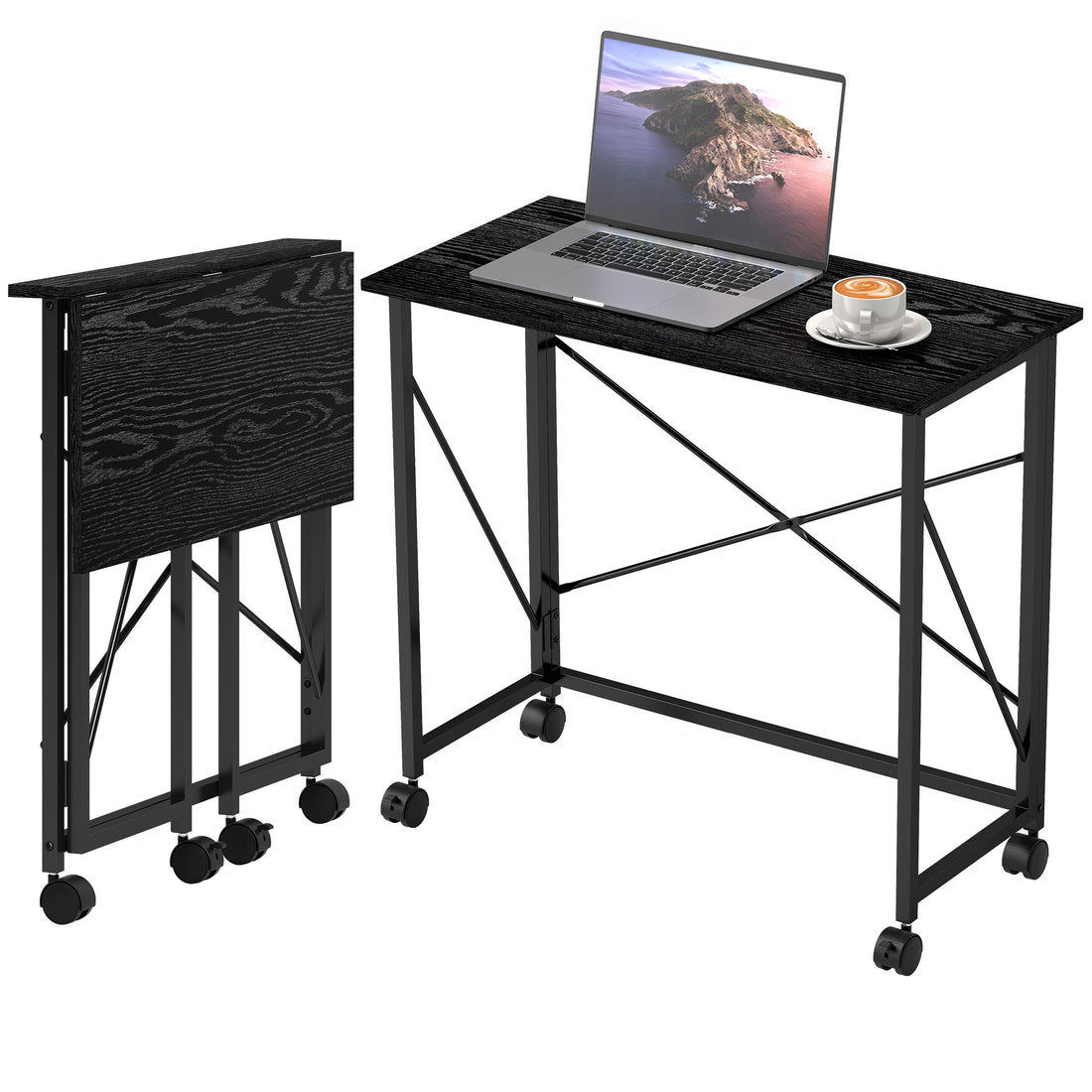 HOMCOM 80 cm Folding Desk on Wheels - Black
