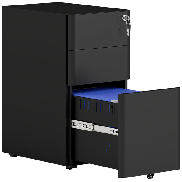 Vinsetto 3-Drawer Steel Filing Cabinet with Lock - Black