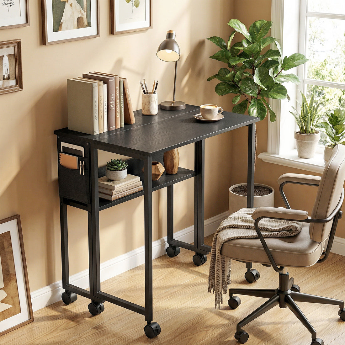 HOMCOM 63 cm Drop Leaf Writing Work Desk - Black
