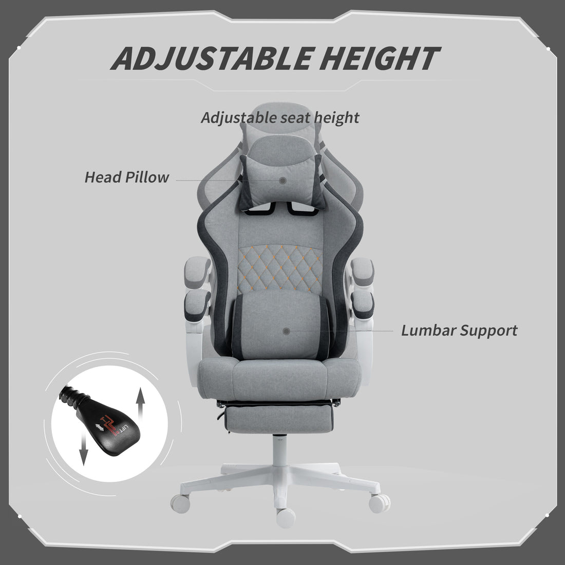 HOMCOM Gaming Chair, Gamer Computer Chair with Footrest, High Back, Lumbar Support, Adjustable Height, Swivel Wheels for Home Office, Grey