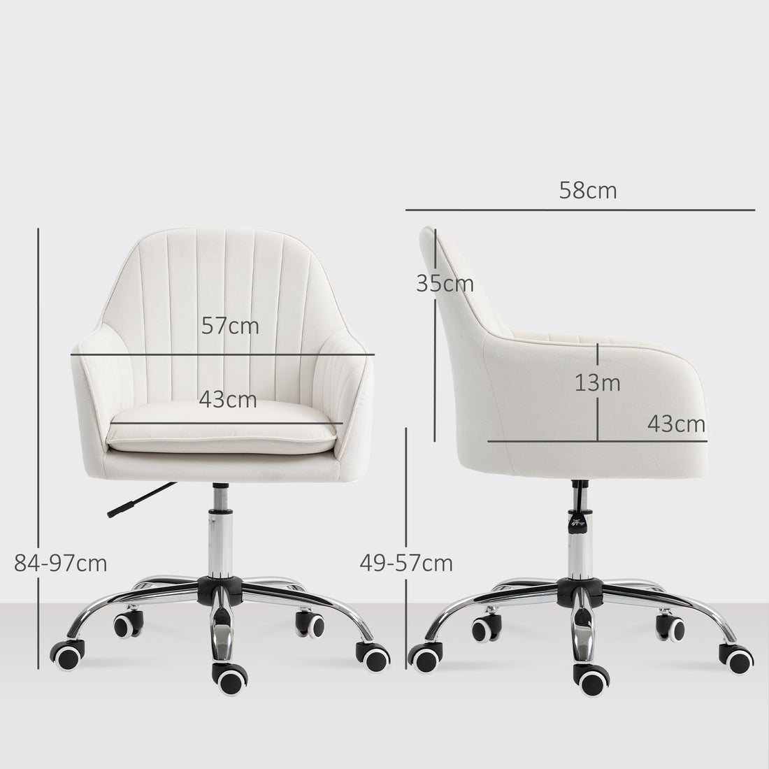 HOMCOM Velvet-Feel Office Chair with Adjustable Height and Wheels - Cream White