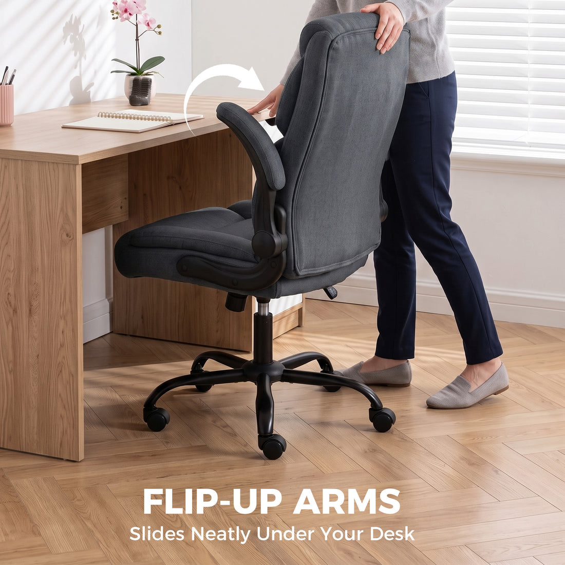 HOMCOM Office Chair, Executive Desk Chair with Flip-up Armrest, Thick Padding, 360 Degree Swivel, Dark Grey