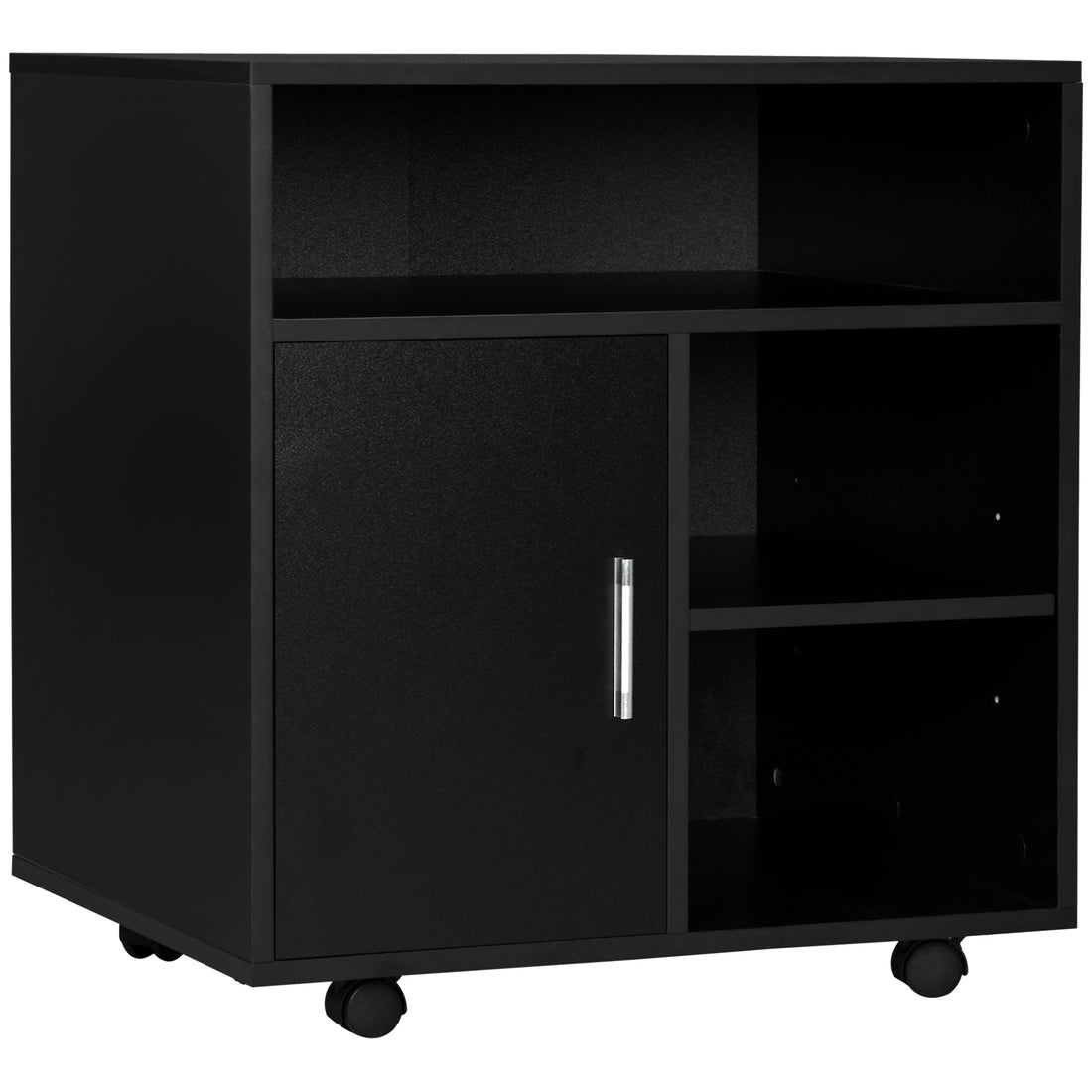 HOMCOM Multi-Storage Printer Stand Unit Office Desk Side Mobile Storage w/ Wheels Modern Style 60L x 50W x 65.5H cm - Black