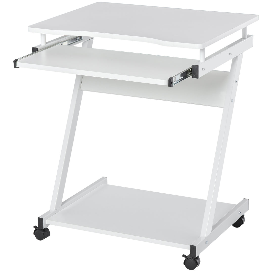 HOMCOM Movable Computer Desk with 4 Moving Wheels and Keyboard Tray White