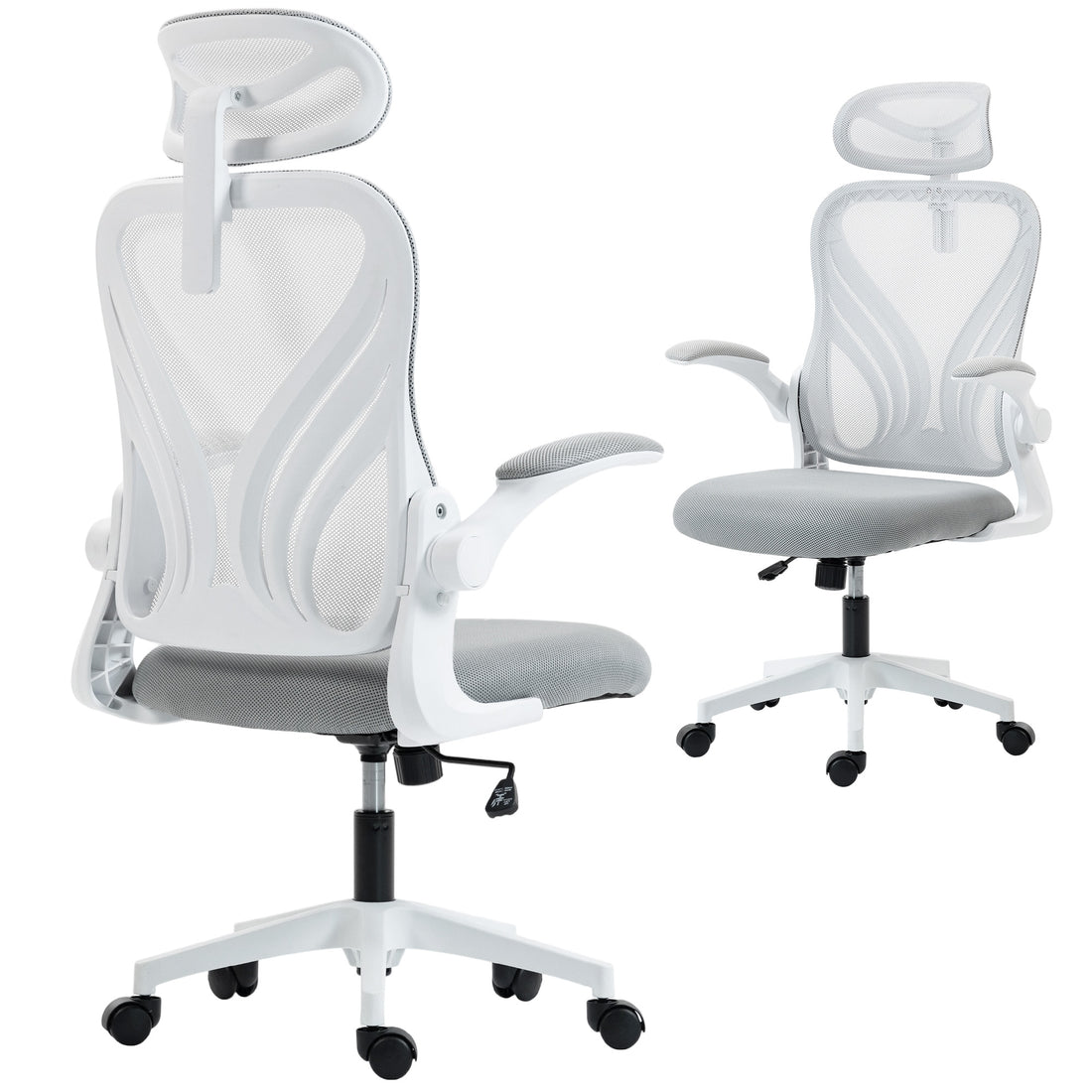 HOMCOM Ergonomic Office Chair with Foldable Backrest, 2D Headrest - Light Grey